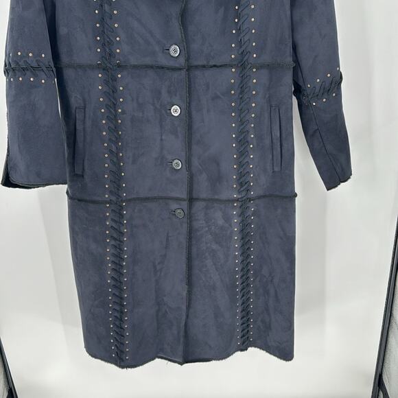 Dennis Basso 90s Faux Suede longline faux Suede whipstitch Western coat size 2XL - Picture 7 of 9